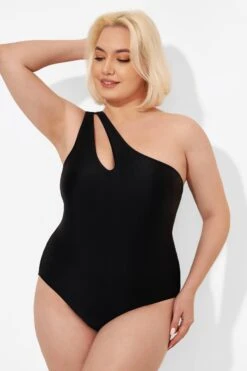 Black Cut Out One Shoulder One Piece Swimsuit -Luna Marina Store b deop182001 3