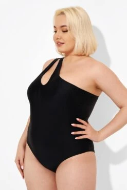 Black Cut Out One Shoulder One Piece Swimsuit -Luna Marina Store b deop182001 5