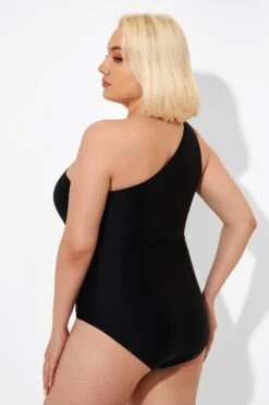 Black Cut Out One Shoulder One Piece Swimsuit -Luna Marina Store b deop182001 6