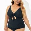 Black Cut Out Tie Front Underwire One Piece Swimsuit 1 Black Cut Out Tie Front Underwire One Piece Swimsuit -Luna Marina Store b deop184001 1