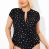 Polka Dots Zipper One Piece Swimsuit With Cap Sleeves -Luna Marina Store b deop187001 1