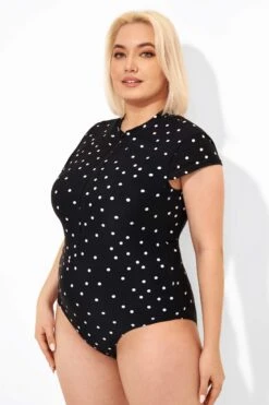 Polka Dots Zipper One Piece Swimsuit With Cap Sleeves -Luna Marina Store b deop187001 3