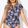 Pink Floral Tummy Control Cap Sleeves One Piece Swimsuit -Luna Marina Store b deop187002 1