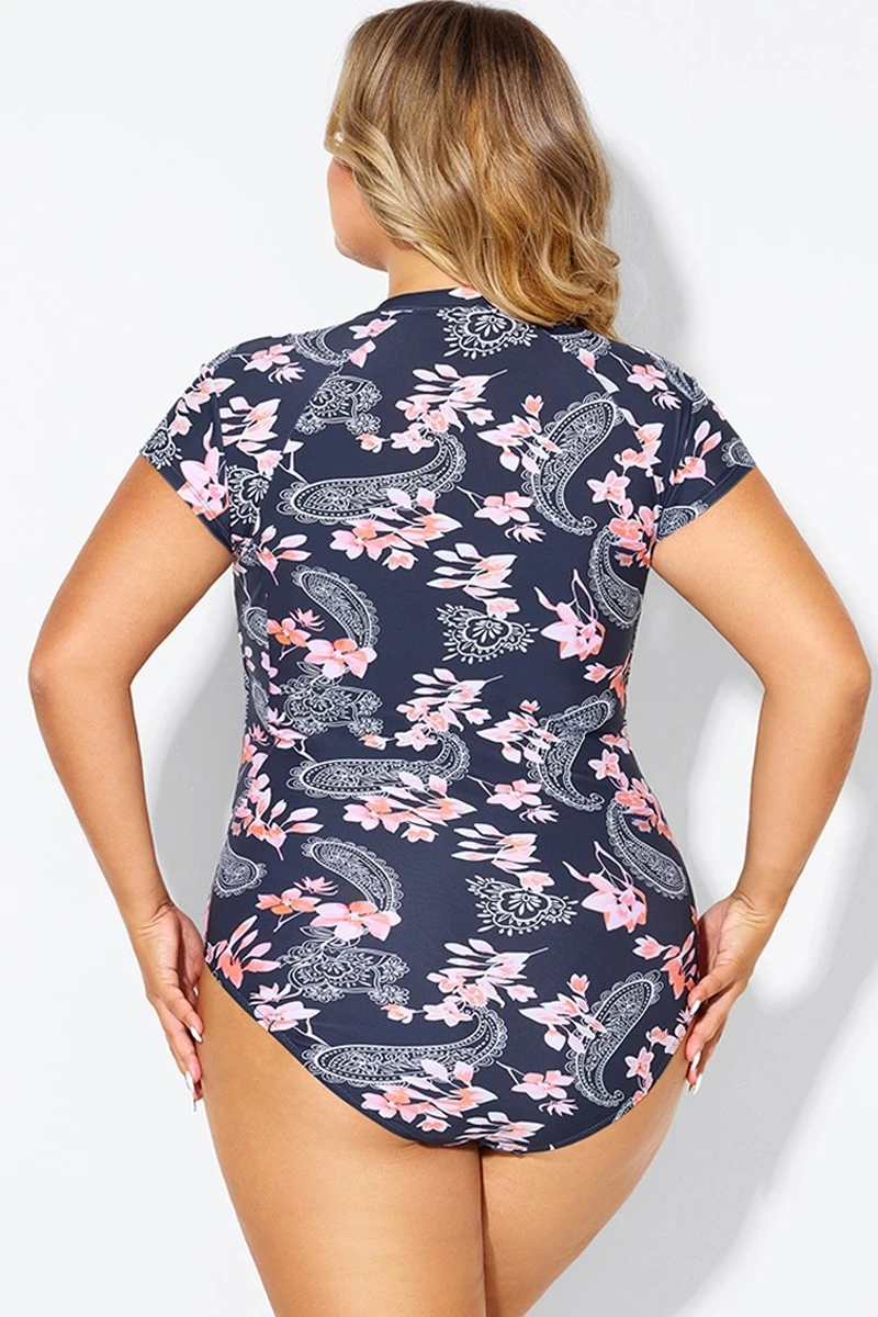 Pink Floral Tummy Control Cap Sleeves One Piece Swimsuit 4 Pink Floral Tummy Control Cap Sleeves One Piece Swimsuit - Image 2