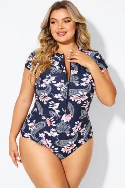 Pink Floral Tummy Control Cap Sleeves One Piece Swimsuit 10 Pink Floral Tummy Control Cap Sleeves One Piece Swimsuit -Luna Marina Store b deop187002 3