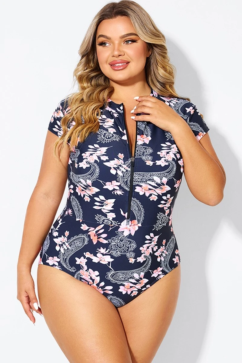 Pink Floral Tummy Control Cap Sleeves One Piece Swimsuit 5 Pink Floral Tummy Control Cap Sleeves One Piece Swimsuit - Image 3