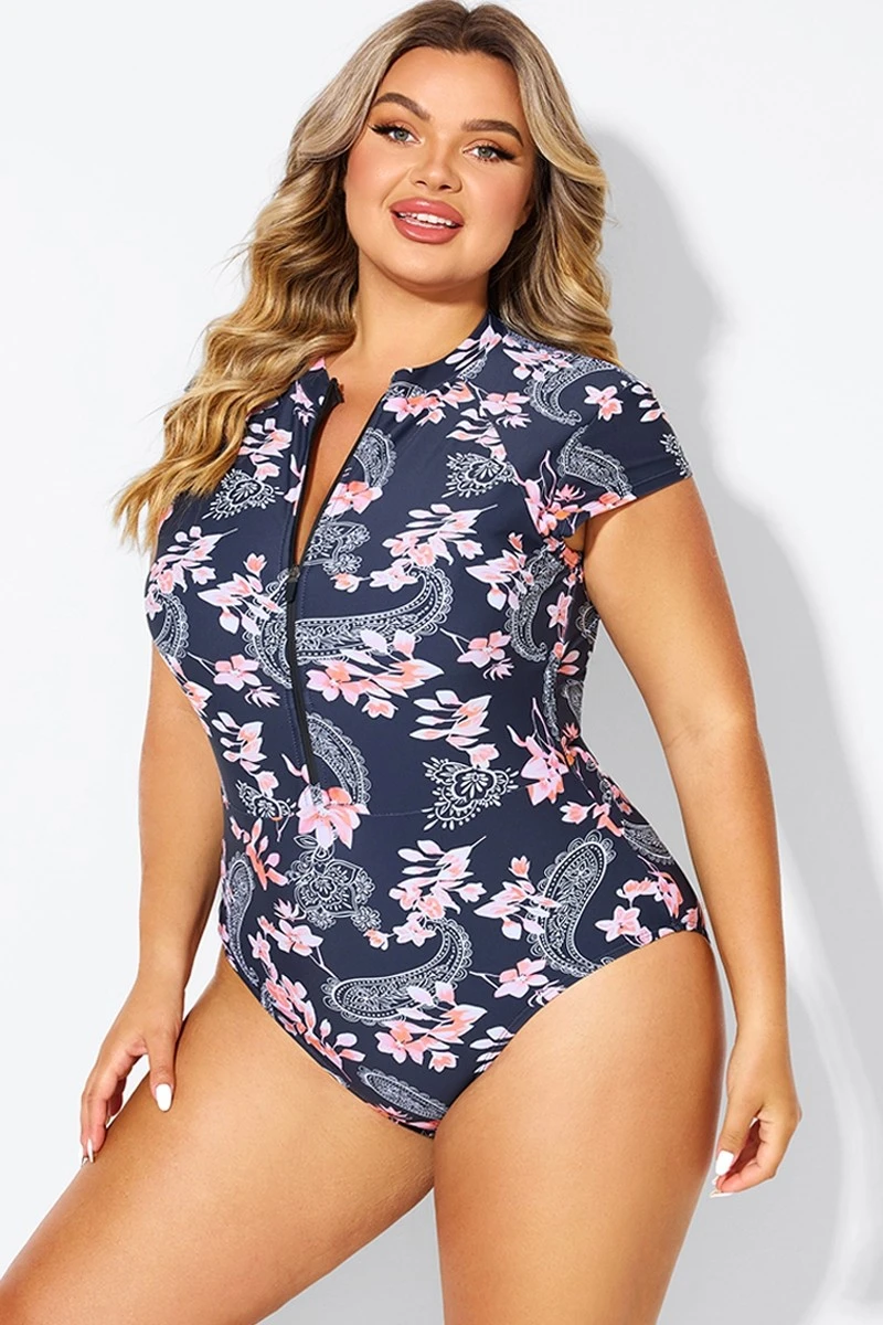 Pink Floral Tummy Control Cap Sleeves One Piece Swimsuit 6 Pink Floral Tummy Control Cap Sleeves One Piece Swimsuit - Image 4