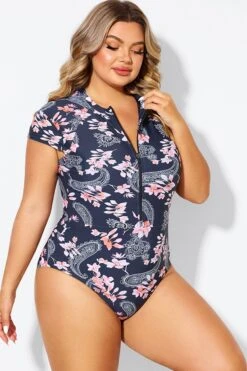 Pink Floral Tummy Control Cap Sleeves One Piece Swimsuit 12 Pink Floral Tummy Control Cap Sleeves One Piece Swimsuit -Luna Marina Store b deop187002 5