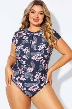 Pink Floral Tummy Control Cap Sleeves One Piece Swimsuit 13 Pink Floral Tummy Control Cap Sleeves One Piece Swimsuit -Luna Marina Store b deop187002 6