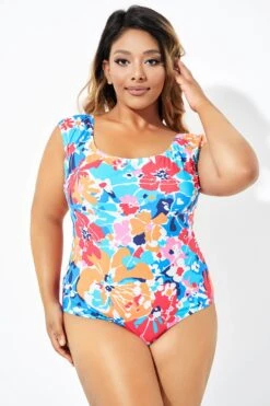 Floral Tummy Control Cap Sleeve One Piece Swimsuit 12 Floral Tummy Control Cap Sleeve One Piece Swimsuit -Luna Marina Store b deop194001 1