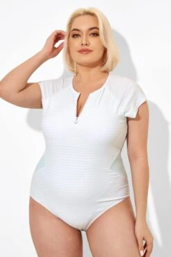 Blue & White Stripe One Piece Swimsuit With Sleeves -Luna Marina Store b deop201001 4