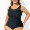 Black Mesh Ruching Tummy Control One Piece Swimsuit -Luna Marina Store b deop209001 1