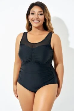 Black Mesh Ruching Tummy Control One Piece Swimsuit 10 Black Mesh Ruching Tummy Control One Piece Swimsuit -Luna Marina Store b deop209001 4
