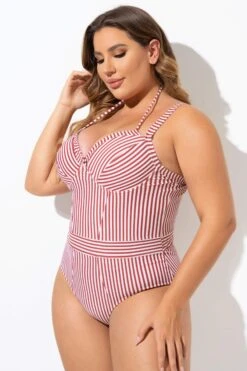 Vintage Red Stripe Underwire One Piece Swimsuit -Luna Marina Store b deop214001 4