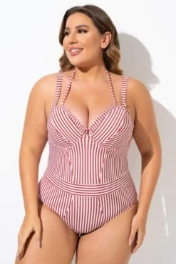 Vintage Red Stripe Underwire One Piece Swimsuit -Luna Marina Store b deop214001 6