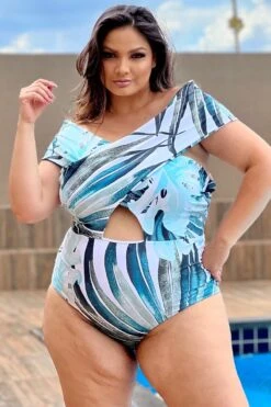 Crossover-Neck Cut Out One Piece Swimsuit