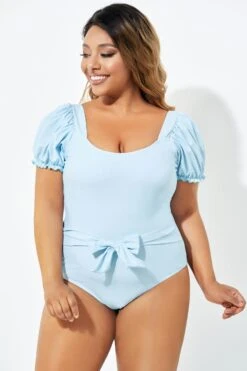 Blue Back Tie Short Sleeve One Piece Swimsuit -Luna Marina Store b deop220001 6
