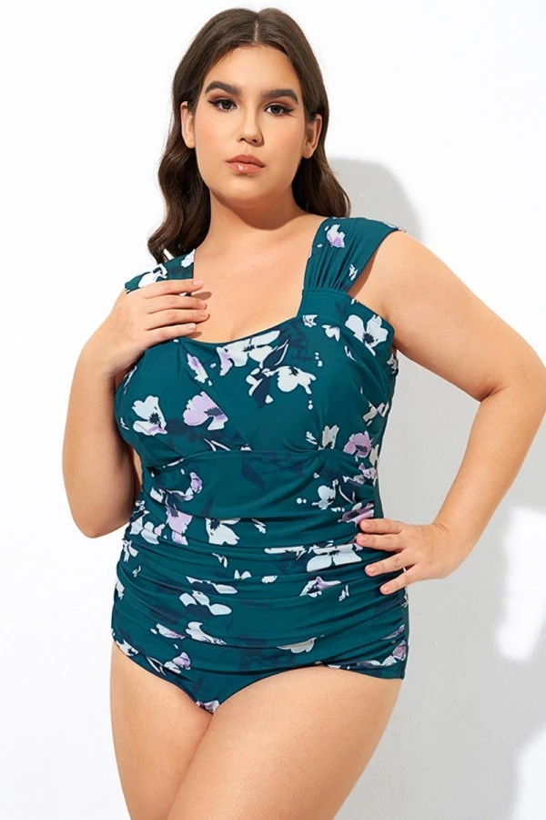 Deep Green Floral Off Shoulder One Piece Swimsuit 6 Deep Green Floral Off Shoulder One Piece Swimsuit - Image 4