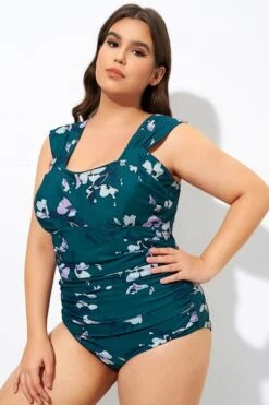 Deep Green Floral Off Shoulder One Piece Swimsuit 12 Deep Green Floral Off Shoulder One Piece Swimsuit -Luna Marina Store b deop256001 55
