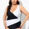 Black And White Plunge V-neckline One Piece Swimsuit -Luna Marina Store b deop26800