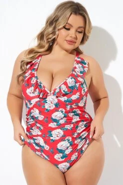 Coral Floral Wireless Ruffle One Piece Swimsuit 12 Coral Floral Wireless Ruffle One Piece Swimsuit -Luna Marina Store b deop269001 4