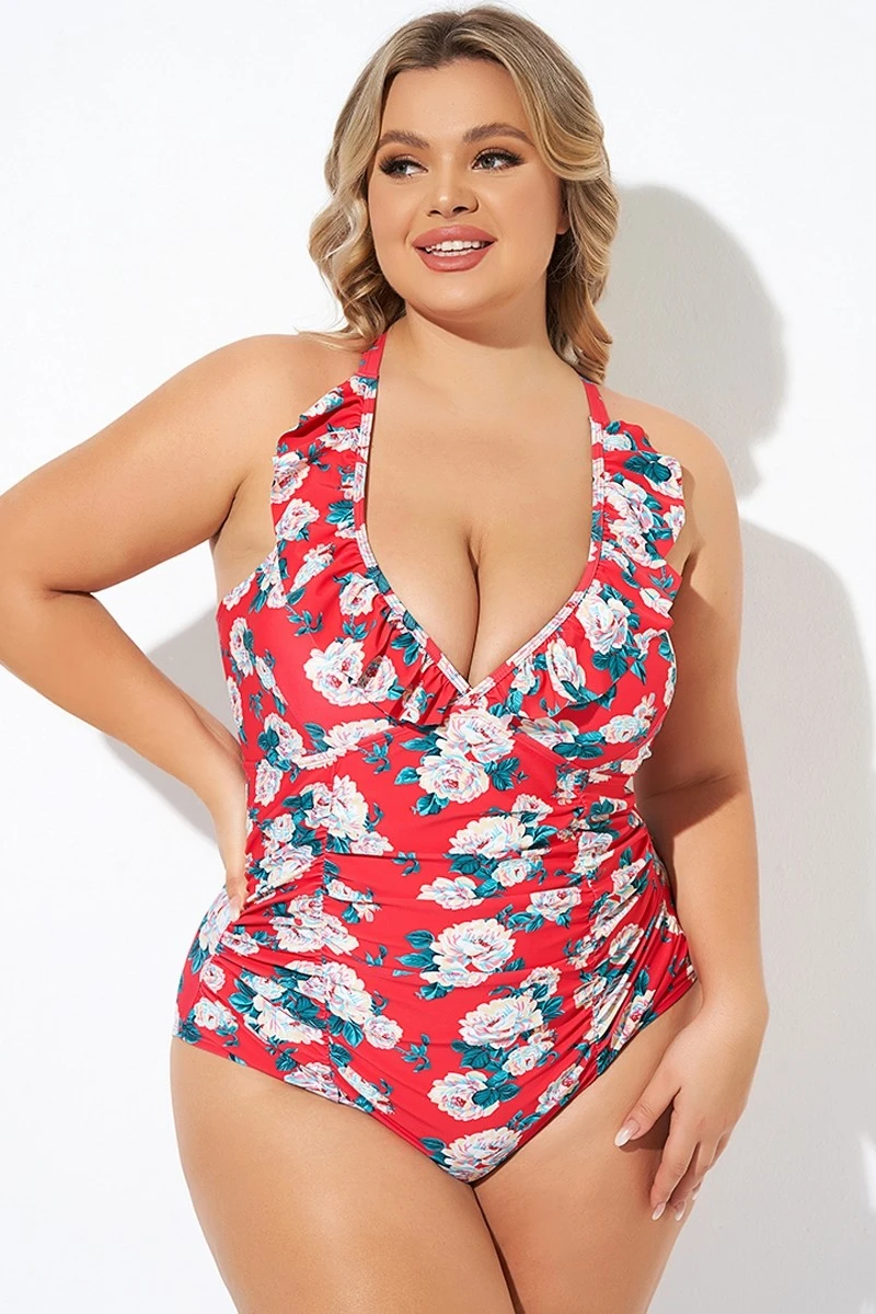 Coral Floral Wireless Ruffle One Piece Swimsuit 8 Coral Floral Wireless Ruffle One Piece Swimsuit - Image 6