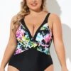 Elegant Flower Print V-neckline One Piece Swimsuit -Luna Marina Store b deop276001 1