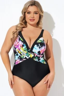 Elegant Flower Print V-neckline One Piece Swimsuit -Luna Marina Store b deop276001 5