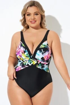 Elegant Flower Print V-neckline One Piece Swimsuit -Luna Marina Store b deop276001 6