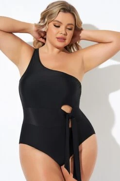 Black One Shoulder Tie One Piece Swimsuit 10 Black One Shoulder Tie One Piece Swimsuit -Luna Marina Store b deop277001 3