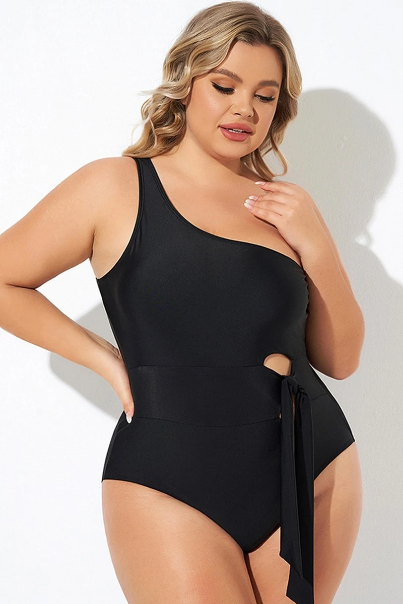 Black One Shoulder Tie One Piece Swimsuit 6 Black One Shoulder Tie One Piece Swimsuit - Image 4