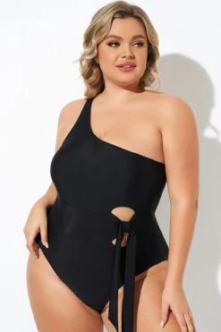 Black One Shoulder Tie One Piece Swimsuit 12 Black One Shoulder Tie One Piece Swimsuit -Luna Marina Store b deop277001 5