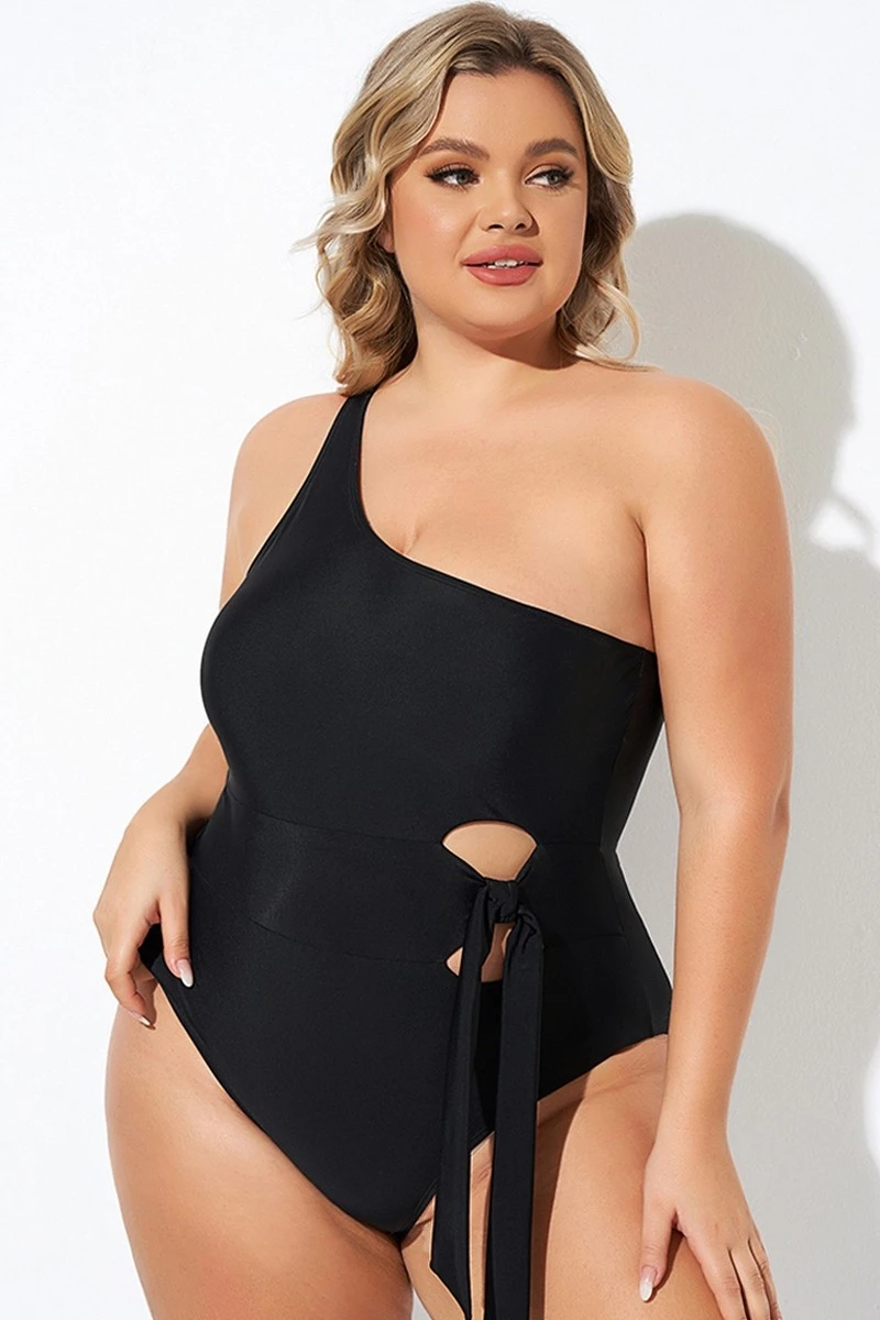 Black One Shoulder Tie One Piece Swimsuit 7 Black One Shoulder Tie One Piece Swimsuit - Image 5