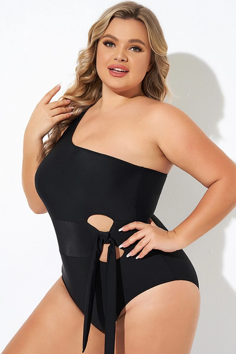 Black One Shoulder Tie One Piece Swimsuit 8 Black One Shoulder Tie One Piece Swimsuit - Image 6