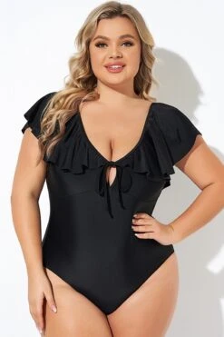 Black Sexy Cut Out Sleeves One Piece Swimsuit -Luna Marina Store b deop282001 3