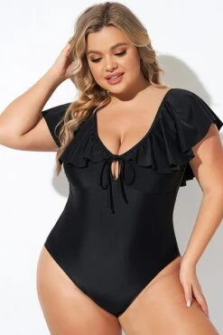 Black Sexy Cut Out Sleeves One Piece Swimsuit -Luna Marina Store b deop282001 4
