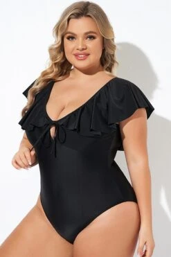 Black Sexy Cut Out Sleeves One Piece Swimsuit -Luna Marina Store b deop282001 5
