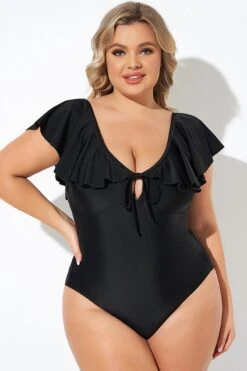 Black Sexy Cut Out Sleeves One Piece Swimsuit -Luna Marina Store b deop282001 6
