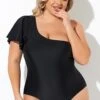 Black Flutter Sleeve One Shoulder One Piece Swimsuit 2 Black Flutter Sleeve One Shoulder One Piece Swimsuit -Luna Marina Store b deop283001 1
