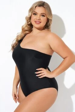 Black Flutter Sleeve One Shoulder One Piece Swimsuit -Luna Marina Store b deop283001 6