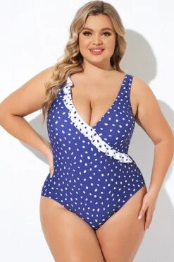 Navy Polka Dot Frill One Piece Swimsuit -Luna Marina Store b deop284001 1