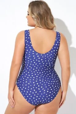 Navy Polka Dot Frill One Piece Swimsuit -Luna Marina Store b deop284001 2