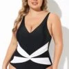 Black And White Twist Front One Piece Swimsuit 2 Black And White Twist Front One Piece Swimsuit -Luna Marina Store b deop285001 1