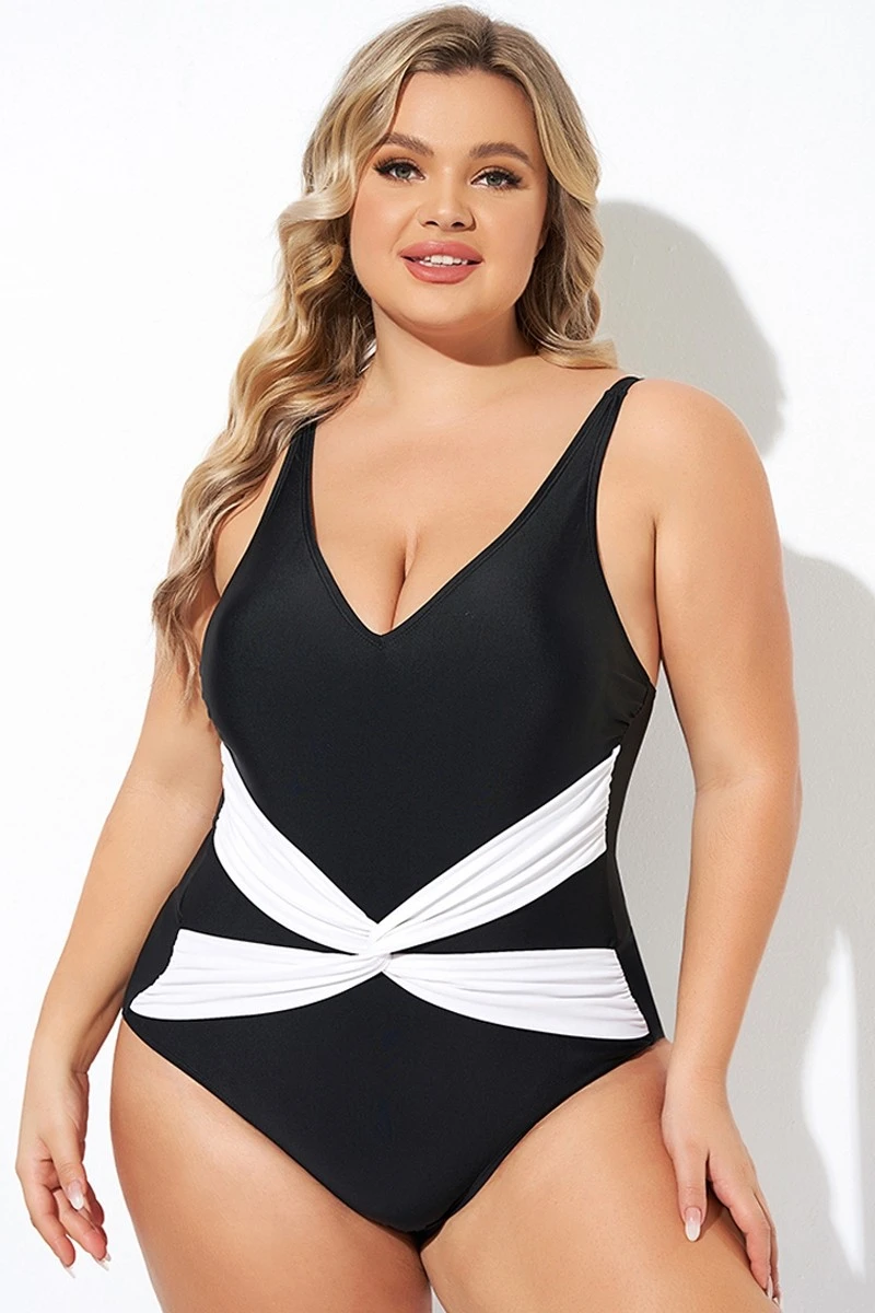 Black And White Twist Front One Piece Swimsuit 3 Black And White Twist Front One Piece Swimsuit
