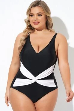 Black And White Twist Front One Piece Swimsuit 10 Black And White Twist Front One Piece Swimsuit -Luna Marina Store b deop285001 3