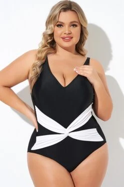 Black And White Twist Front One Piece Swimsuit 11 Black And White Twist Front One Piece Swimsuit -Luna Marina Store b deop285001 4