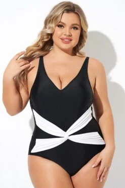 Black And White Twist Front One Piece Swimsuit 12 Black And White Twist Front One Piece Swimsuit -Luna Marina Store b deop285001 5