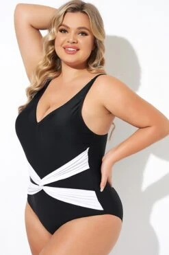 Black And White Twist Front One Piece Swimsuit 13 Black And White Twist Front One Piece Swimsuit -Luna Marina Store b deop285001 6