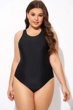 Black High Neck High Legline One Piece Swimsuit 10 Black High Neck High Legline One Piece Swimsuit -Luna Marina Store b deop289001 3