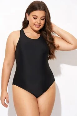 Black High Neck High Legline One Piece Swimsuit 11 Black High Neck High Legline One Piece Swimsuit -Luna Marina Store b deop289001 4